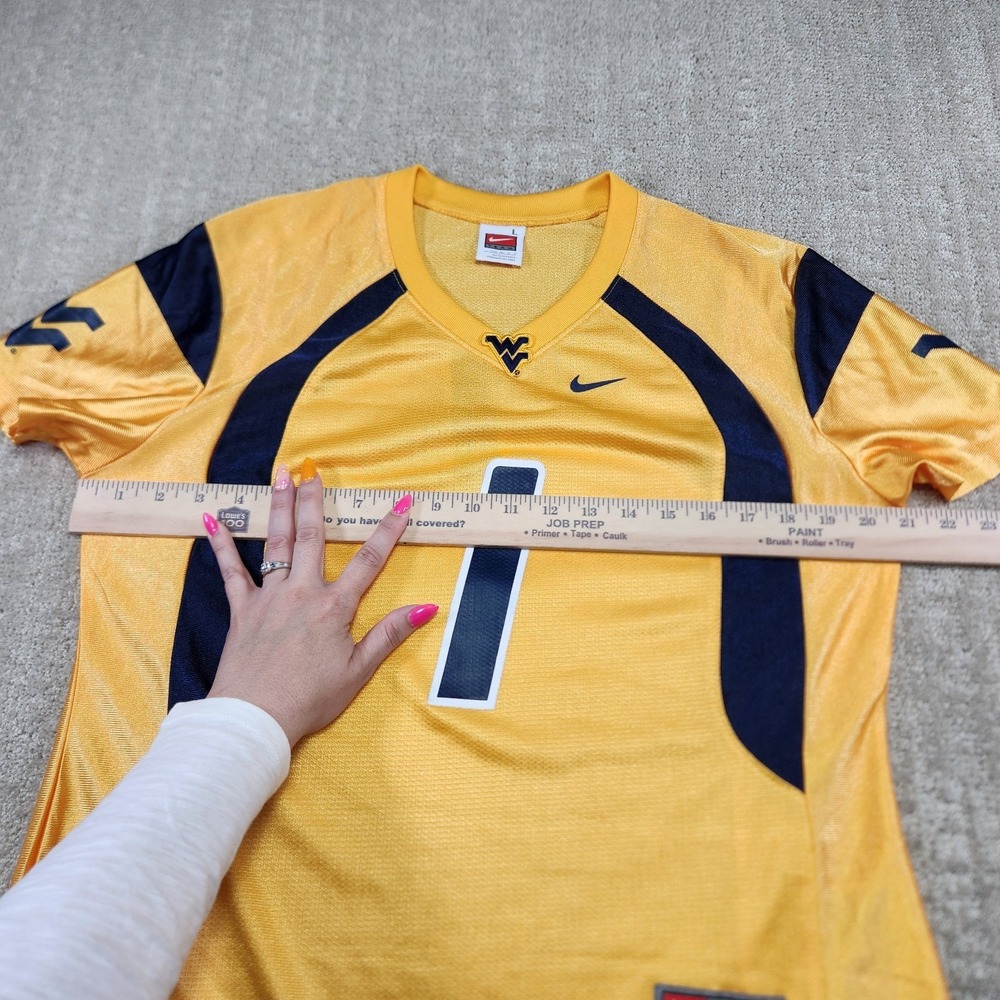WVU Mountaineers Jersey Women Large Nike Tavon Austin Yellow Dri Fit NCAA - Picture 7 of 11